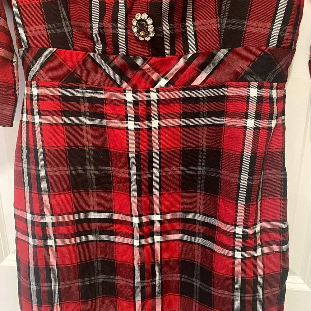 Boston Proper Red and Black Plaid Long Sleeve Dress - Picture 5 of 7